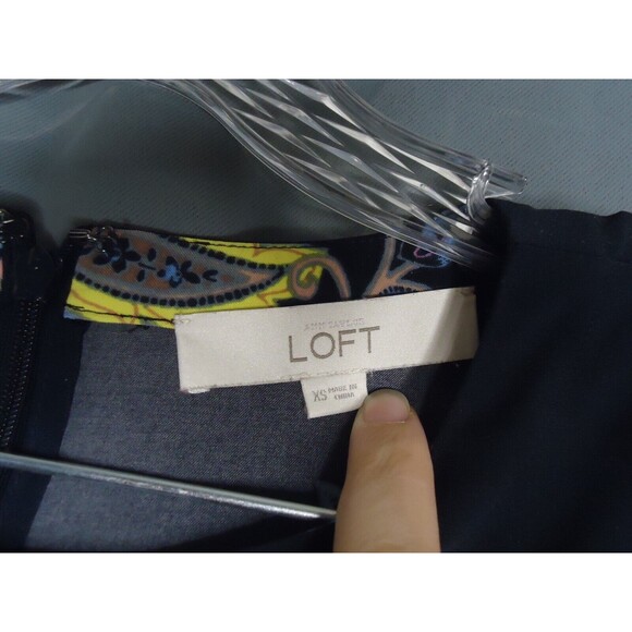 Ann Taylor LOFT Knee Length Black Colorful Floral Print Dress BOHO Chic Size XS - Picture 6 of 12